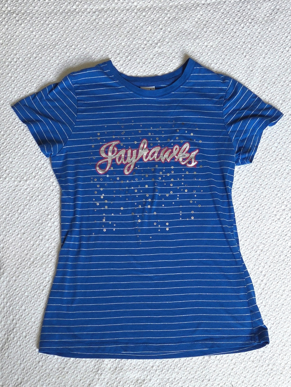 Creative Apparel Kansas Jayhawks Striped Sequin Bling Tee Size Womens Med
